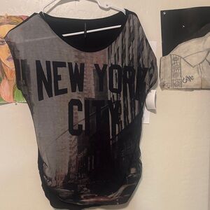 New York City Graphic Mesh Top - Black/Gray